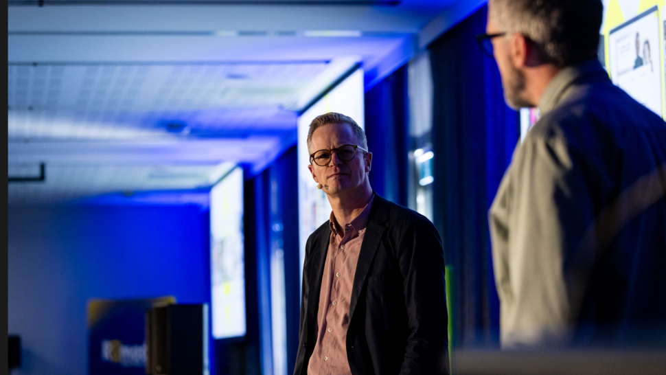 Hopkins (left) and Crowley (right) on stage at Remade